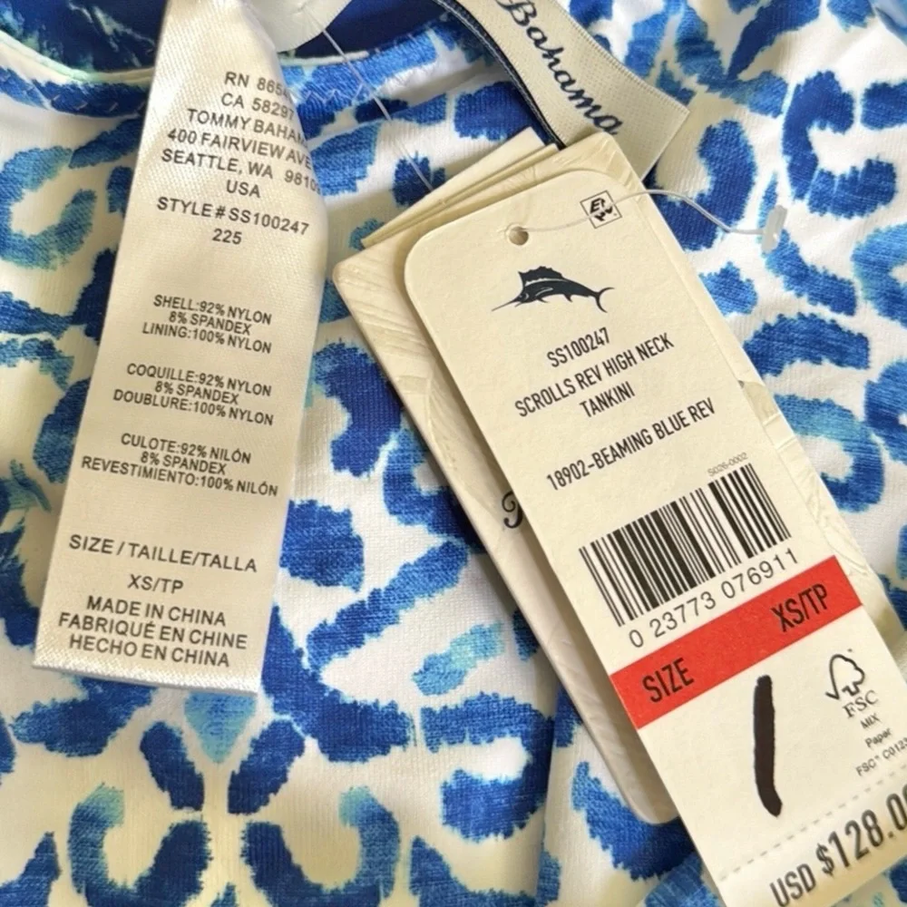 Tommy Bahama Scrolls Reversible High Neck Tankini Top